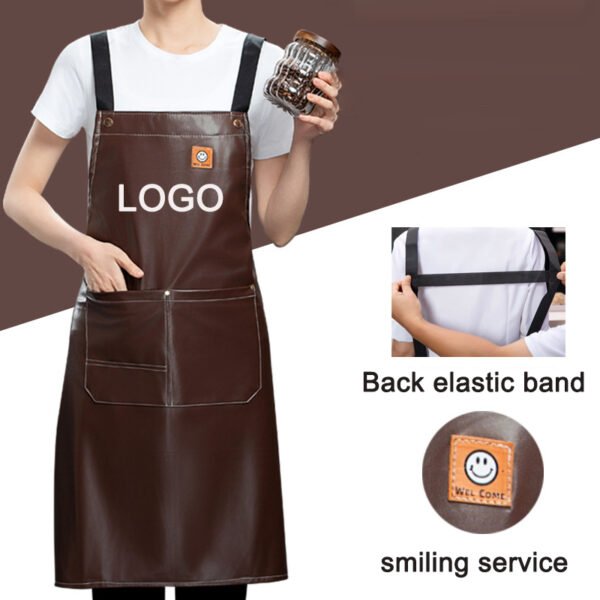 PU soft leather apron custom printed monochrome logo catering specific waterproof and oil resistant kitchen aquatic leather waist work clothes