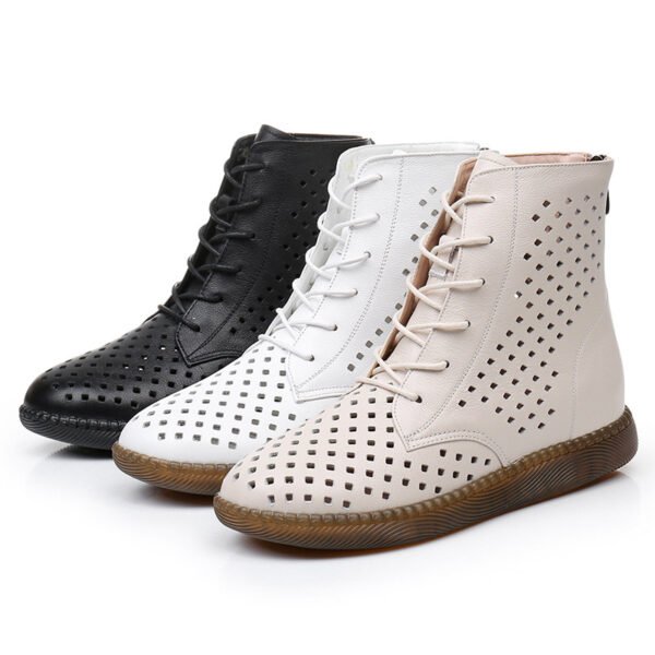 Flat bottomed soft leather perforated boots versatile oversized retro hollowed out Martin boots for women