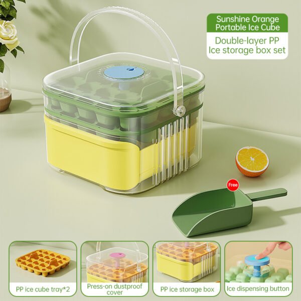 50-grid ice maker with new large capacity - household food-grade plastic double-layer ice storage barrel & ice ball mold set
