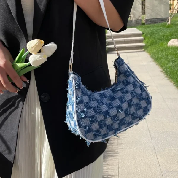 Checkered Raw Hem Shoulder Bag