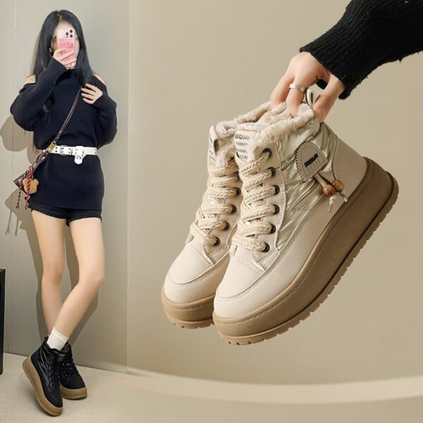 Fleece-Lined High-Top Snow Boots for Women, Fashionable Insulated Casual Winter Shoes  Student-Friendly Design